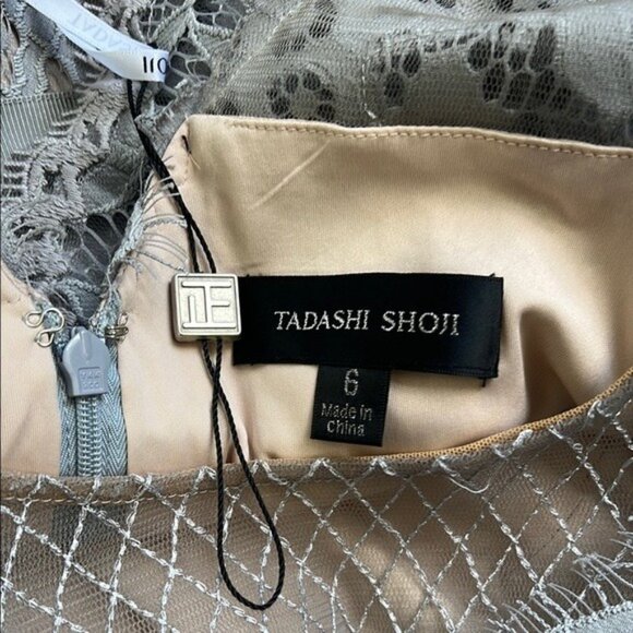 Tadashi Malina Flutter Sleeve Lace Gown In Pewter/ Petal - 6 - Picture 8 of 10